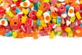 Assorted gummy candies. Top view. Jelly sweets