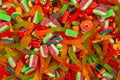 Assorted gummy candies. Top view. Jelly sweets background