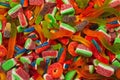 Assorted gummy candies. Top view. Jelly sweets background
