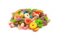 Assorted gummy candies. Top view. Jelly sweets