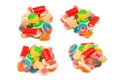 Assorted gummy candies. Top view. Jelly sweets. Isolated on white