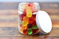 assorted gummy vitamins in a clear jar with a white lid Royalty Free Stock Photo