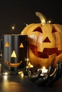 Assorted Halloween candles with pumpkin Royalty Free Stock Photo
