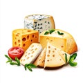 An Assorted and HandDrawn Cheese Selection Beautifully Placed on a Vibrant White Background Royalty Free Stock Photo