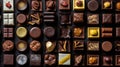 Assorted handmade chocolates, box of candies, bon-bons and truffles made of dark, white and milk chocolate. Delicious dessert Royalty Free Stock Photo