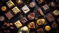 Assorted handmade chocolates, box of candies, bon-bons and truffles made of dark, white and milk chocolate. Delicious dessert Royalty Free Stock Photo