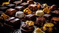 Assorted handmade chocolates, box of candies, bon-bons and truffles made of dark, white and milk chocolate. Delicious dessert Royalty Free Stock Photo