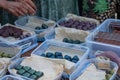 Assorted handmade chocolates at a market stall. Royalty Free Stock Photo
