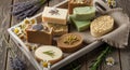 Assorted handmade soap bars are arranged Royalty Free Stock Photo