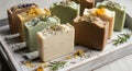 Assorted handmade soap bars displayed on Royalty Free Stock Photo