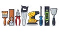 Assorted handy tools flat vector graphic construction and repair concept Royalty Free Stock Photo