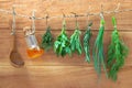 Assorted hanging herbs ,parsley ,sage,rosemary,spring onion and
