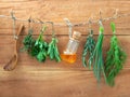 Assorted hanging herbs ,parsley ,sage,rosemary,spring onion and