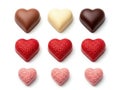 Assorted heart-shaped candies isolated on white background Royalty Free Stock Photo
