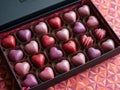 Assorted heart-shaped chocolates in box Royalty Free Stock Photo