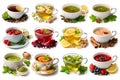 Assorted Herbal And Fruit Tea Cups Collection With Natural Ingredients On White Background Royalty Free Stock Photo
