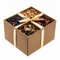 Assorted Herbal Tea Selection Box with Ribbon Isolated on White Royalty Free Stock Photo