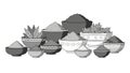 Assorted Herbs and Spices in Ceramic Bowls Royalty Free Stock Photo