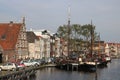 Assorted historic boats moored, Galgewater, Leiden Royalty Free Stock Photo