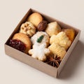Assorted holiday cookies in gift box with nuts and star anise Royalty Free Stock Photo