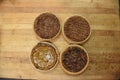 Assorted holiday pies: pumpkin, pecan, caramel drizzle