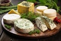 assorted homemade cheeses with herbs and spices