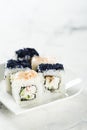 Assorted homemade sushi with shrimp and cucumber Royalty Free Stock Photo