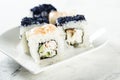 Assorted homemade sushi with shrimp and cucumber Royalty Free Stock Photo