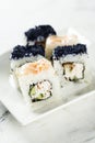 Assorted homemade sushi with shrimp and cucumber Royalty Free Stock Photo
