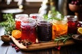 assorted homemade winter solstice preserves in jars