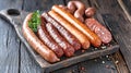 Assorted Hot Dogs on Wooden Plate - Delicious and Homemade Sausages