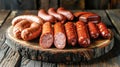 Assorted Hot Dogs on Wooden Plate - Delicious and Homemade Sausages