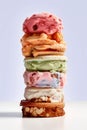 Assorted ice cream. Colorful stack of ice cream of different flavors