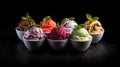 Assorted Ice Cream Flavors On Dark Stone Background