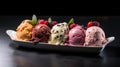 Assorted Ice Cream Flavors Presented On A Dark Stone