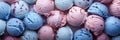 Assorted ice cream scoops in pink and blue colors banner. Panoramic web header. Wide screen wallpaper Royalty Free Stock Photo