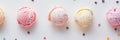 Assorted ice cream scoops on white background banner. Panoramic web header. Wide screen wallpaper Royalty Free Stock Photo