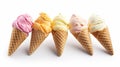 Assorted ice cream in sugar cones. Ice Cream Cone, Vanilla Ice Cream. generative ai Royalty Free Stock Photo