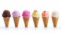 Assorted ice cream in sugar cones. Ice Cream Cone, Vanilla Ice Cream. generative ai Royalty Free Stock Photo