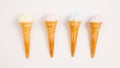 Assorted ice cream in sugar cones isolated on white background Royalty Free Stock Photo
