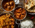 Assorted indian curry and rice dishes Royalty Free Stock Photo