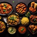 Assorted indian food on black background