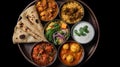 Assorted indian food on black background