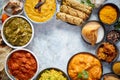 Assorted indian food on stone background. Dishes of indian cuisine Royalty Free Stock Photo