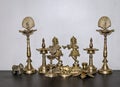 Assorted Indian Pooja articles items set made up of brass Royalty Free Stock Photo