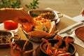 assorted indian snacks on a restaurant table, food concept Royalty Free Stock Photo