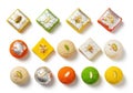 Assorted Indian sweets arranged in two rows. The top row Royalty Free Stock Photo