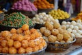 Assorted Indian sweets displayed at a market