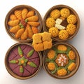 Assorted Indonesian Eid cookies, featuring kaastengels, lidah kucing, semprit keju. Royalty Free Stock Photo