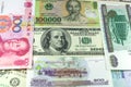 Assorted international paper money close up Royalty Free Stock Photo